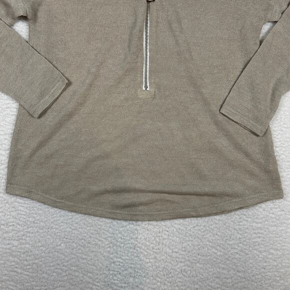 Soft Surroundings Womens L Valentina Slub Sweater 1/2 Zip Beach Lightweight Tan - Picture 6 of 9